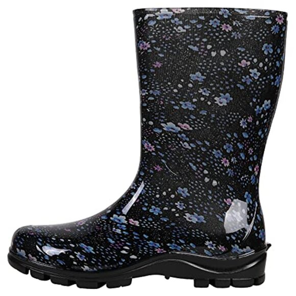 Mid Calf Rain Boots Waterproof Rubber Garden Shoes Classic Glossy Round Toe - Picture 4 of 8
